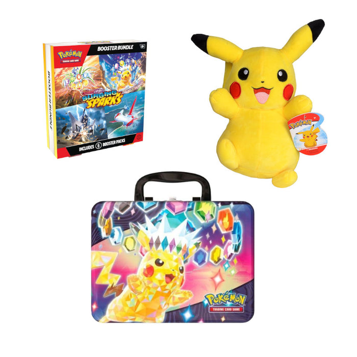 Surging Sparks Booster Bundle, Pikachu Collector Chest And 8" Pikachu Plushie
